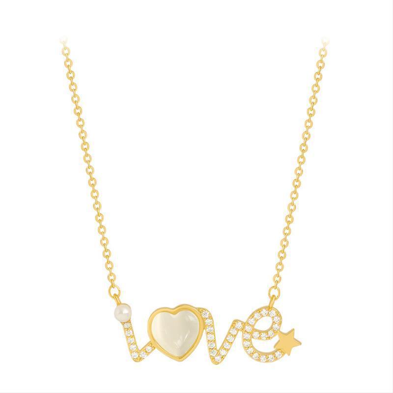 Opal necklace LOVE letter pendant