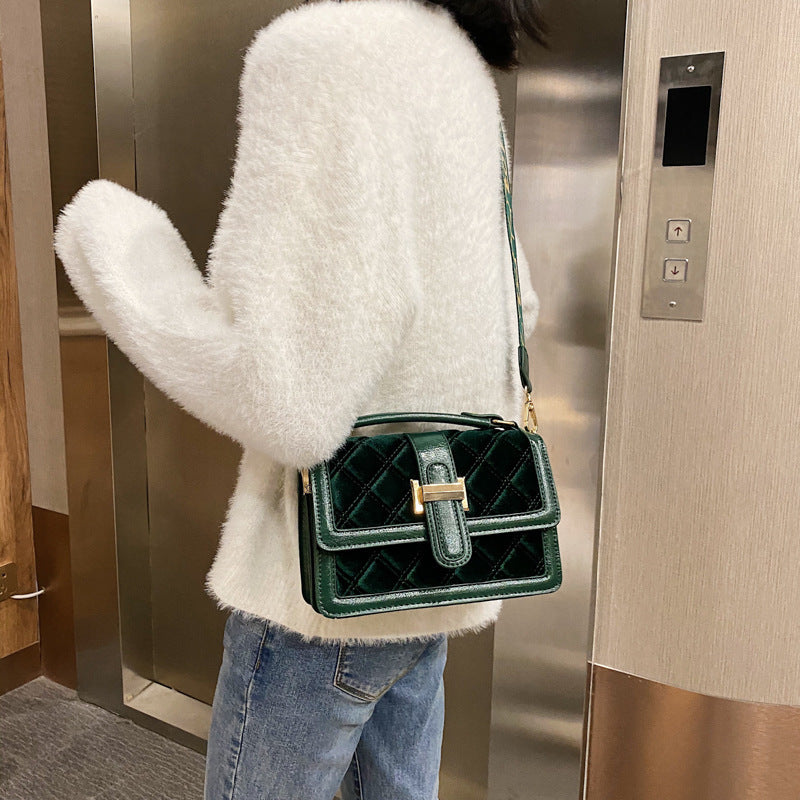Velvet Wide Shoulder Strap Crossbody Small Square Bag