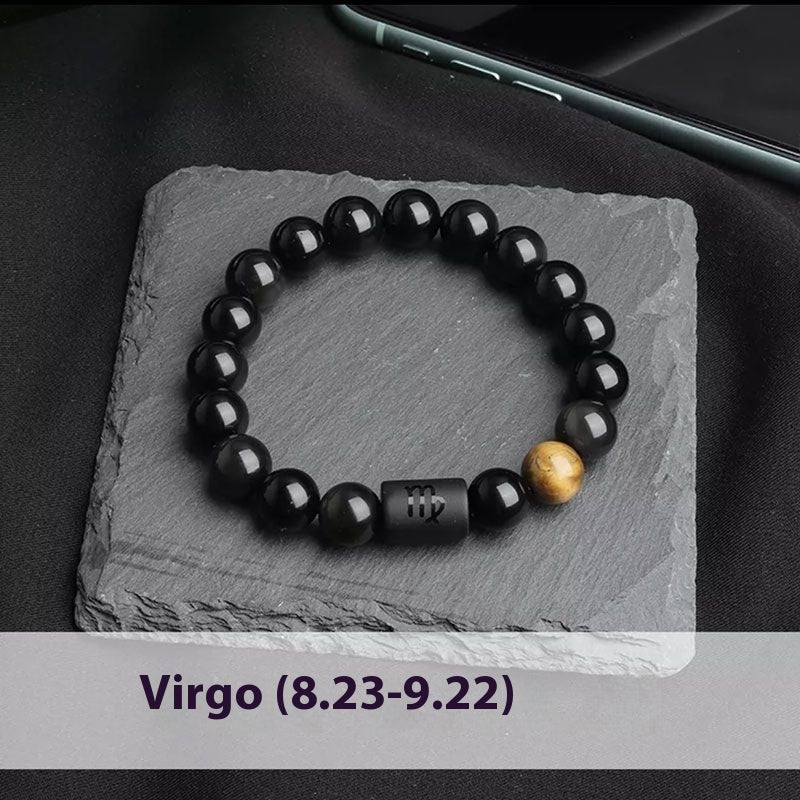 Twelve Constellation Stretch Bracelet Natural Yellow Tiger's Eye Bead Bracelets