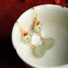 Sterling Silver Ancient Gold Hetian Jade Lotus Seedpod Enamel Women's Court Retro Temperamental Earrings