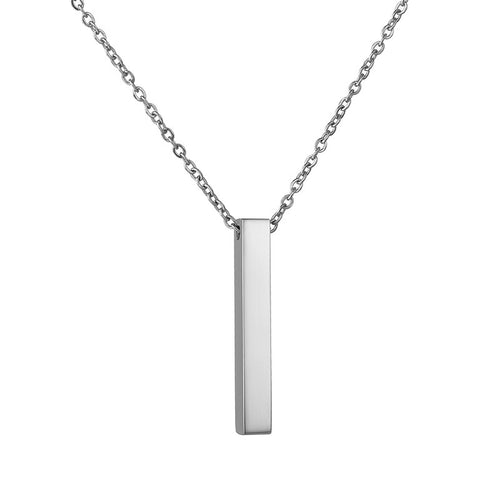 Stainless Steel Long Bar Cylinder Name Necklace