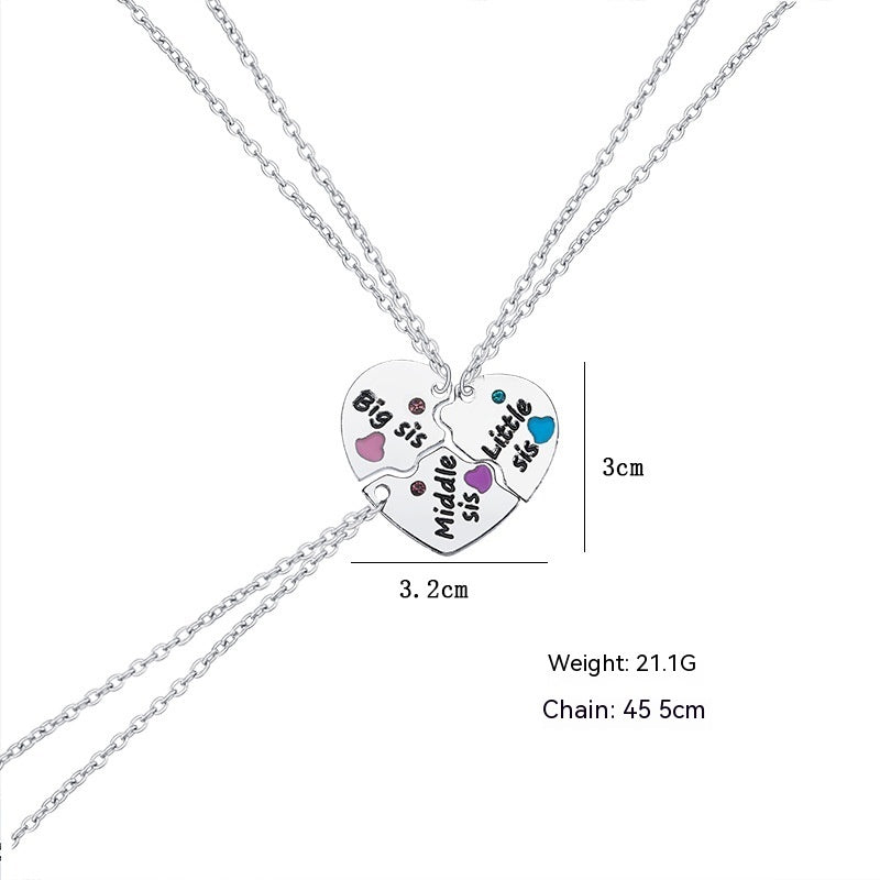 ThreeHeart-shaped Necklace Alloy Pendant Stitching Necklace Letters
