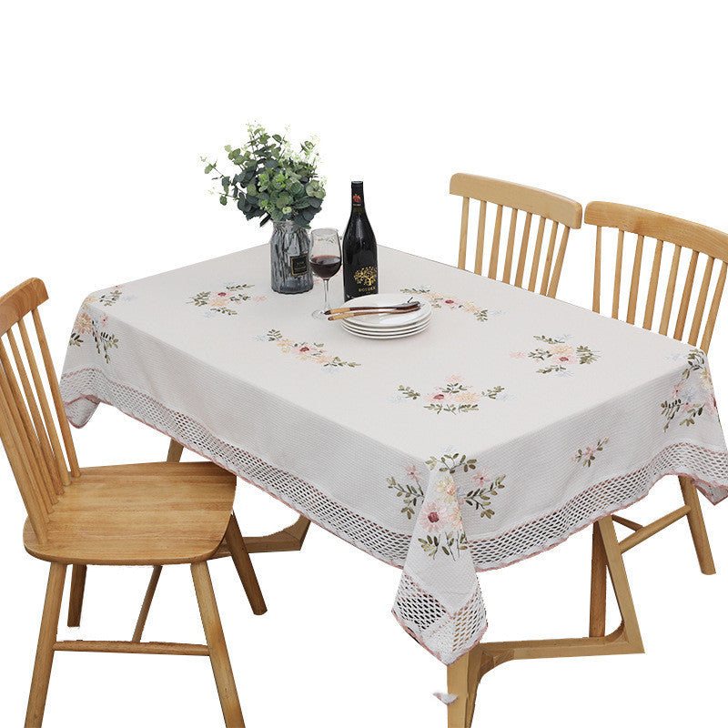 Countryside Handmade Cotton Table Cloth Pure White Embroidery