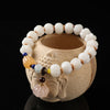 White Bodhi Root Carved Pumpkin Bead Jade Lotus Wenju Bracelet