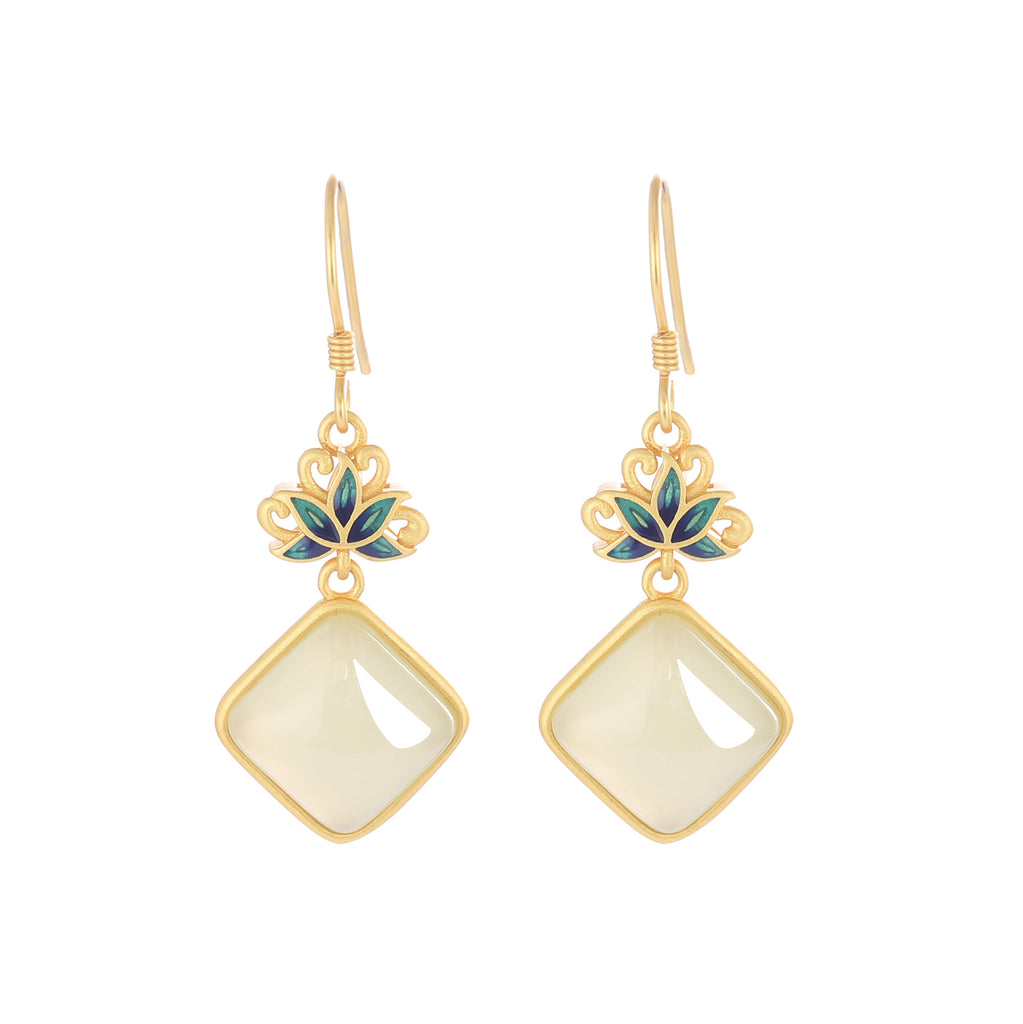 Women's Fashion Simple Lotus Hetian Jade Earrings