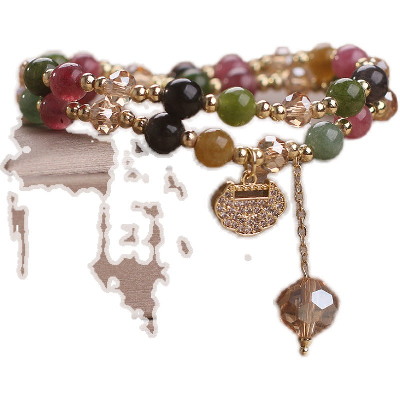 Double Layer Chinese Color Tourmaline Safety Lock Bracelet