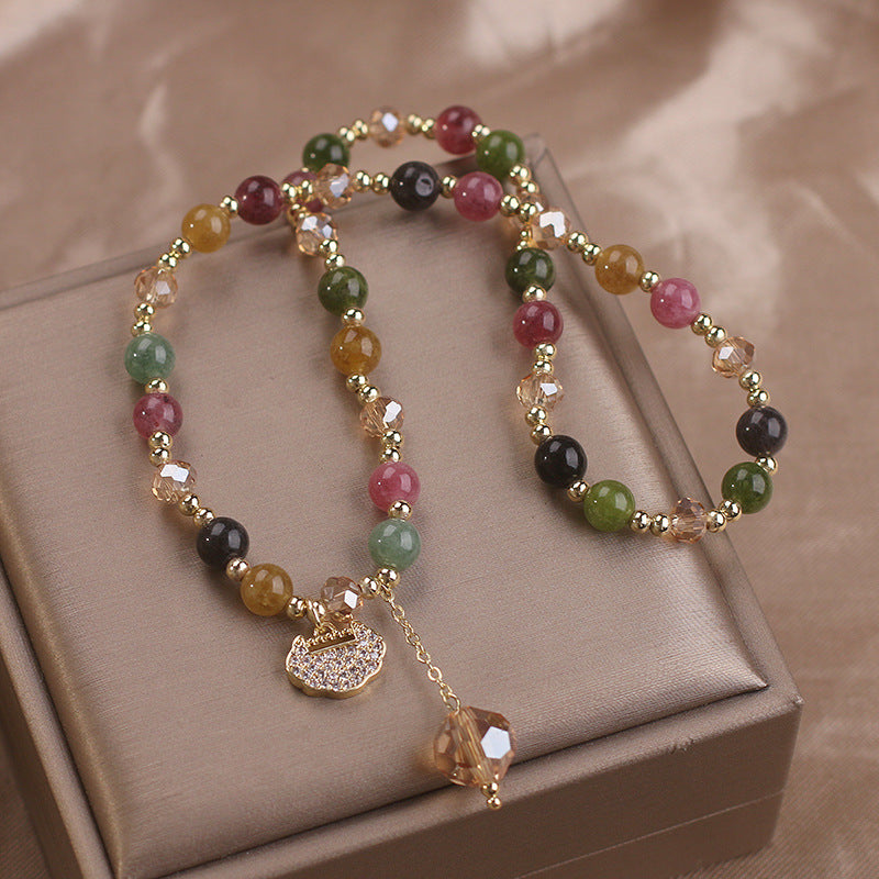 Double Layer Chinese Color Tourmaline Safety Lock Bracelet