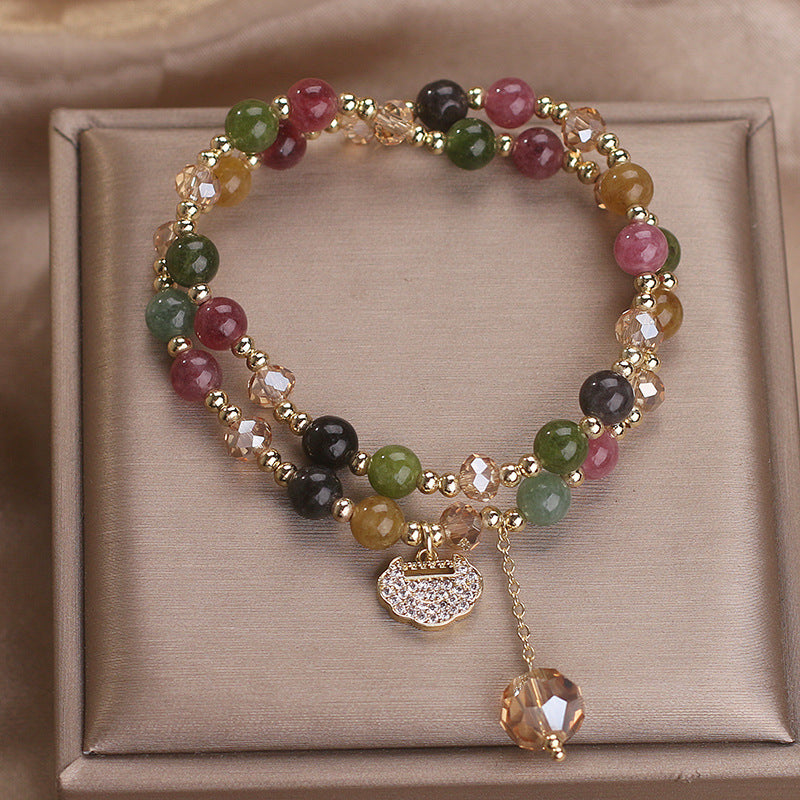 Double Layer Chinese Color Tourmaline Safety Lock Bracelet