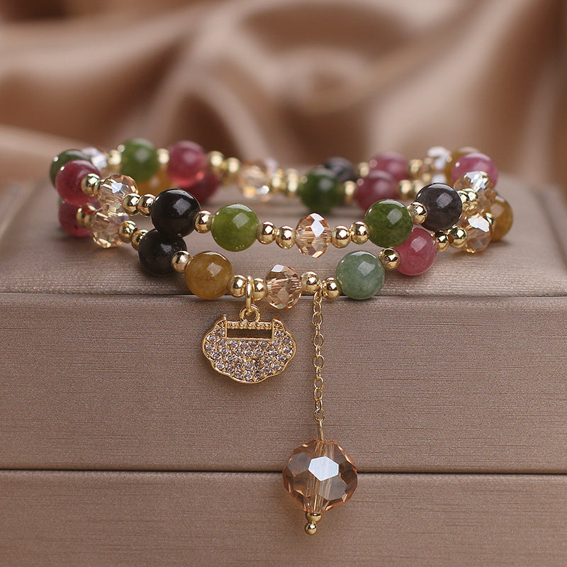 Double Layer Chinese Color Tourmaline Safety Lock Bracelet