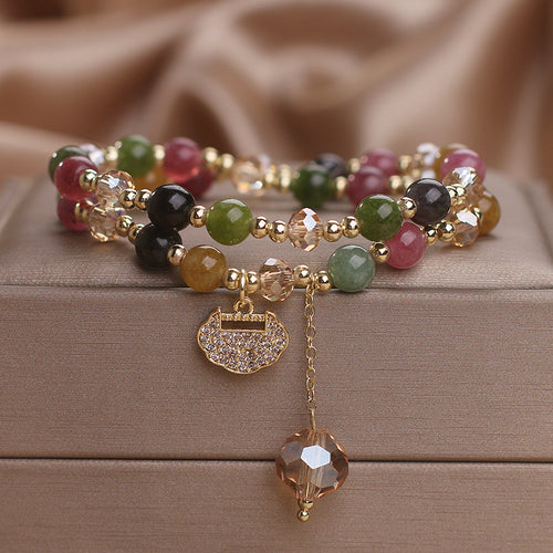 Double Layer Chinese Color Tourmaline Safety Lock Bracelet