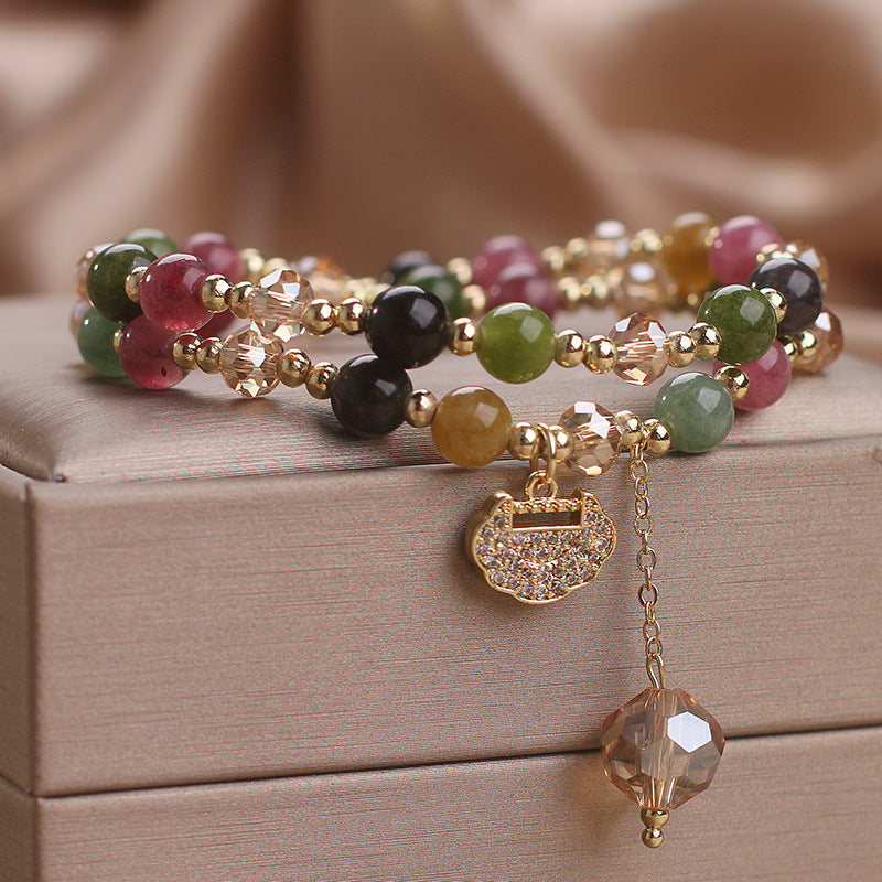 Double Layer Chinese Color Tourmaline Safety Lock Bracelet