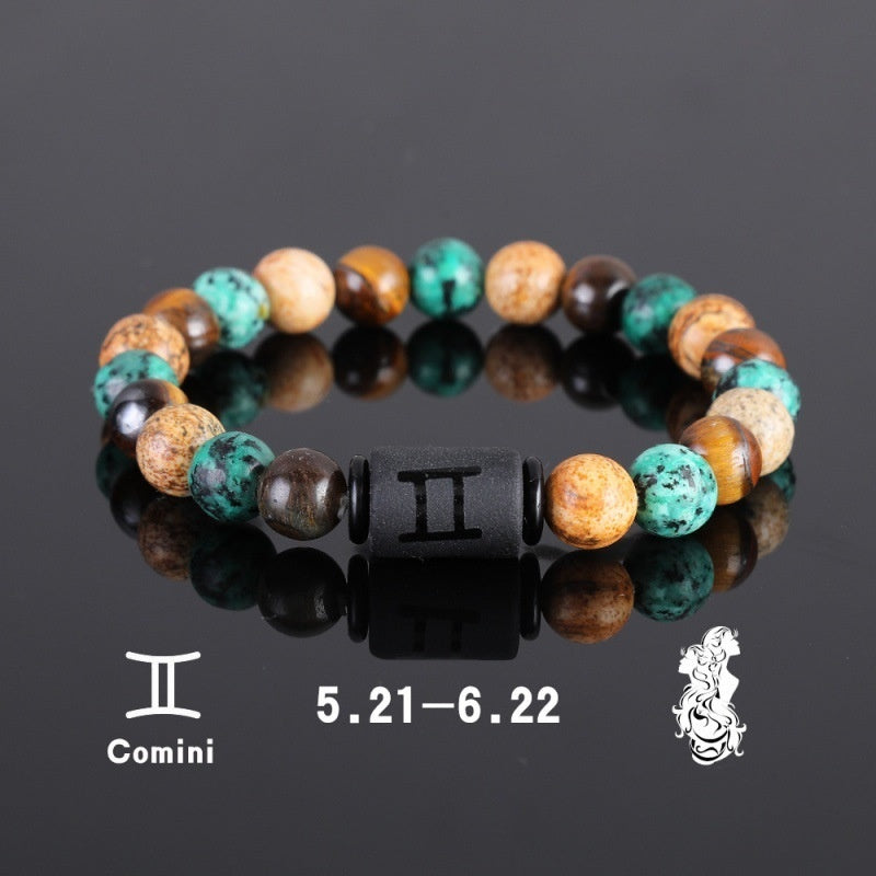 Twelve Constellation Elastic Bracelet Men Tigereye Couple Beaded