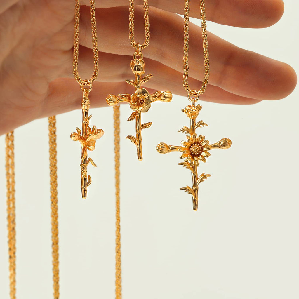 December Flower Necklace Cross Necklace Three-dimensional Vacuum