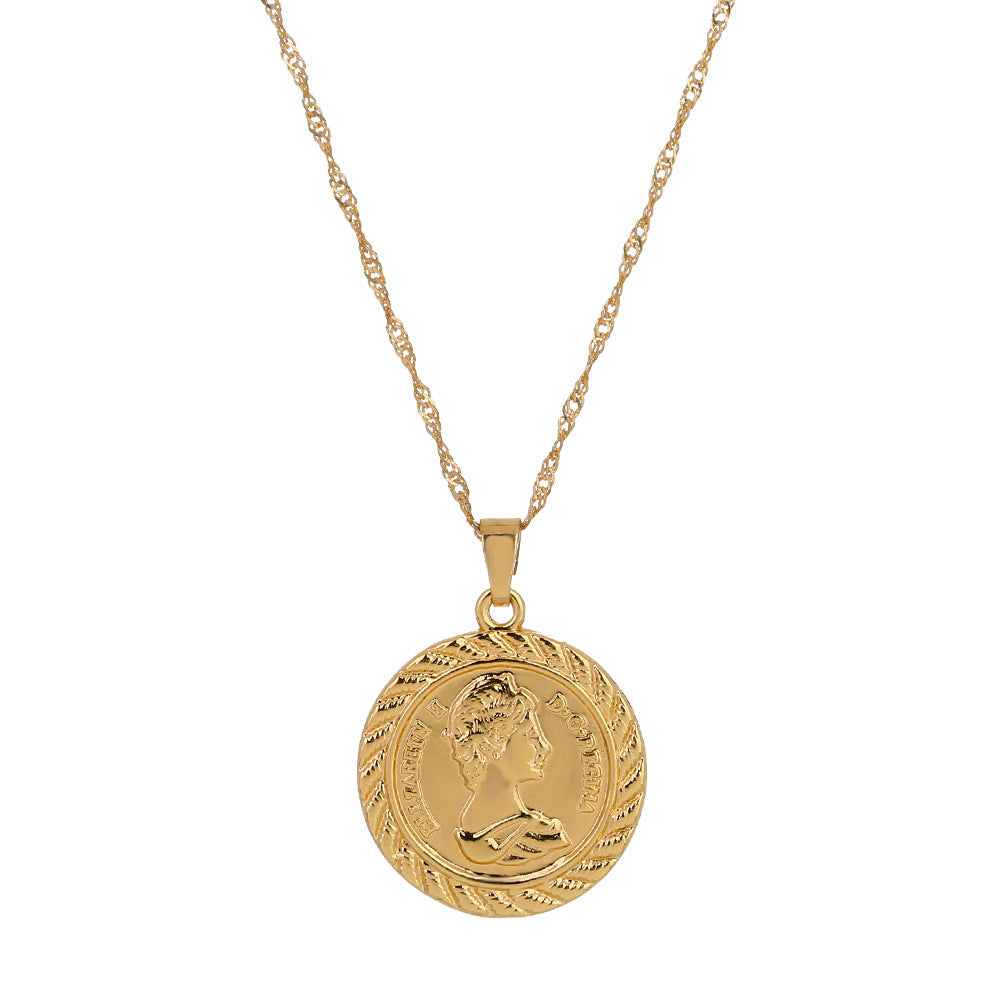 Round Coin Pendant Necklace Portrait Pendant Exquisite Necklace
