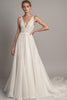 Women's Deep V Neck Lace Long Dress Simple Lawn Wedding Wedding Dress