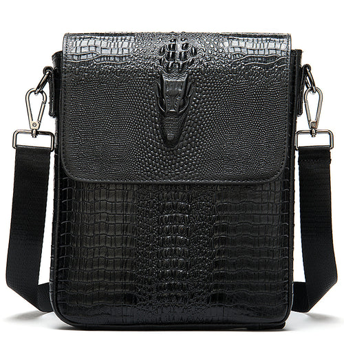 Top Layer Cowhide Vertical Men's Messenger Bag Fashion  Print Business Shoulder Bag