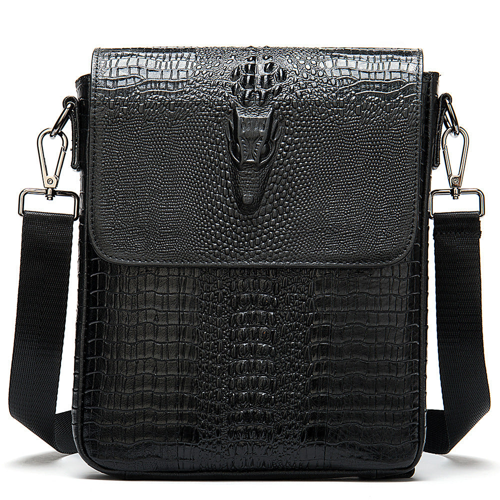 Top Layer Cowhide Vertical Men's Messenger Bag Fashion  Print Business Shoulder Bag