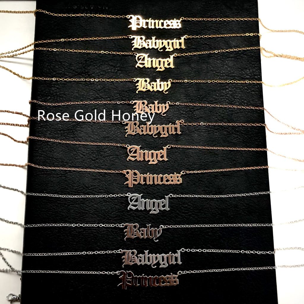 Old English Alphabet Angel Babygirl Princess Necklace