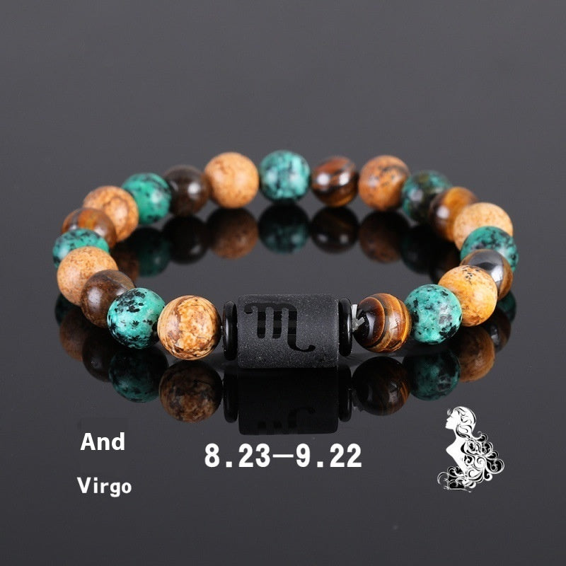 Twelve Constellation Elastic Bracelet Men Tigereye Couple Beaded