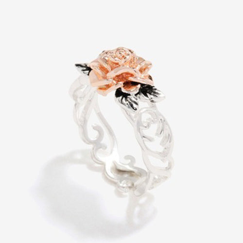 Women's Vintage Silver Rose Gold Flower Ring