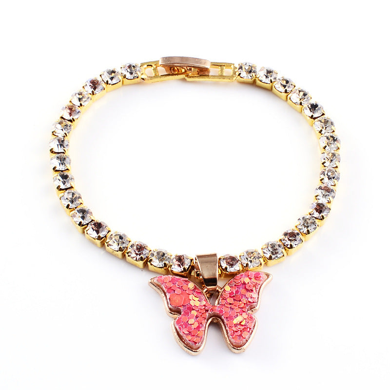 Color Sequin Butterfly Bracelet Metal Flash Diamond Thick Chain Bracelet