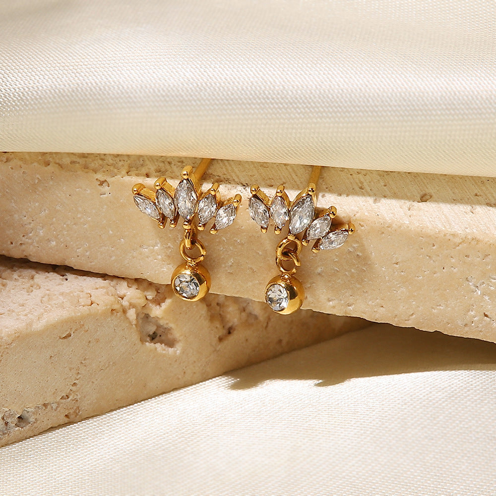 Micro-inlaid White Zircon Crown Lotus Earrings