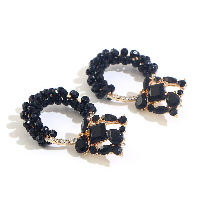 Fashion Earrings Retro Colored Diamond Exaggerated Round Earrings