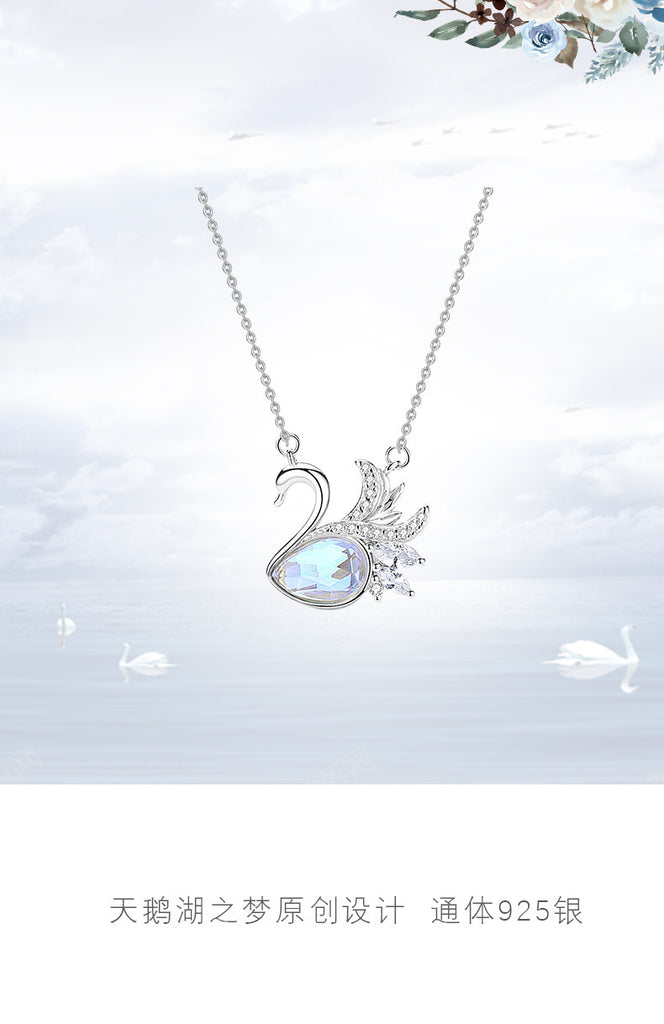 Swan Lake Necklace Female 925 Sterling Silver Feather Clavicle Chain