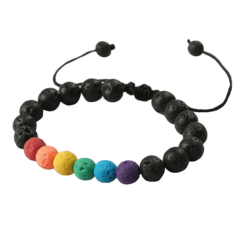 Six-color Rainbow Adjustable Beaded Volcanic Stone Bracelet