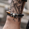 Black Frosted Tigereye Cube Elastic Bracelet Set
