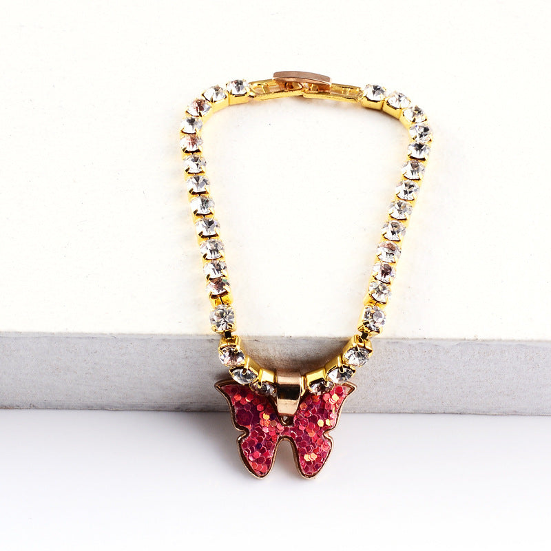 Color Sequin Butterfly Bracelet Metal Flash Diamond Thick Chain Bracelet