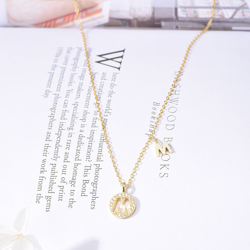 Sterling Silver Letter Necklace Female Micro Inlaid Pendant Necklace