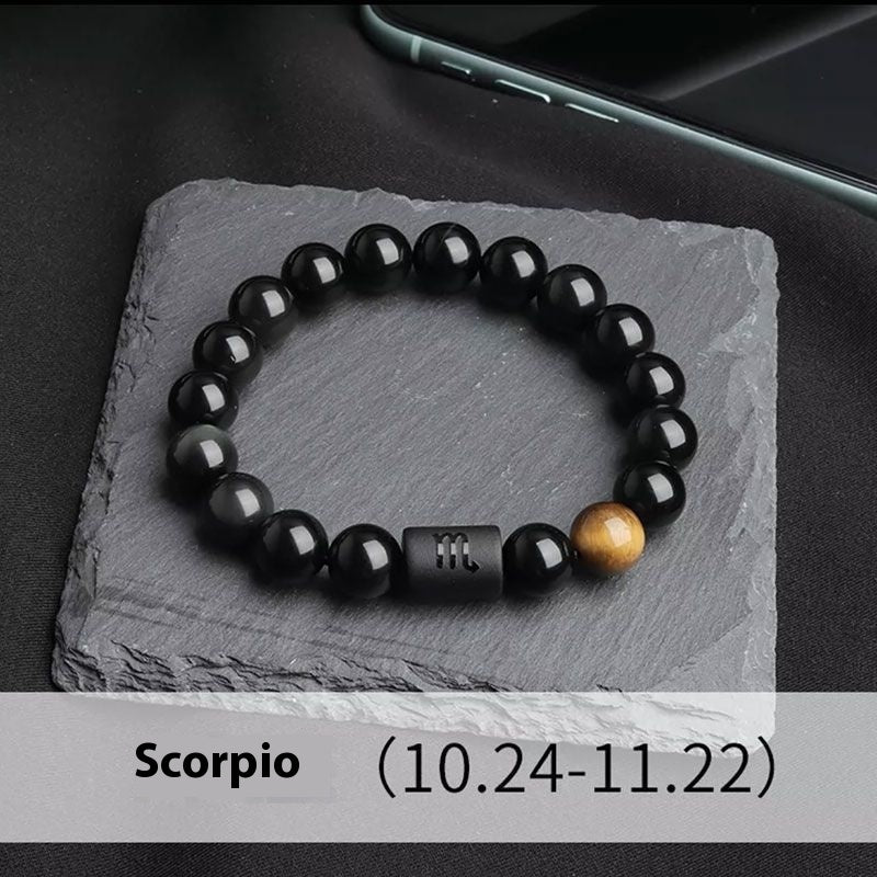 Twelve Constellation Stretch Bracelet Natural Yellow Tiger's Eye Bead Bracelets