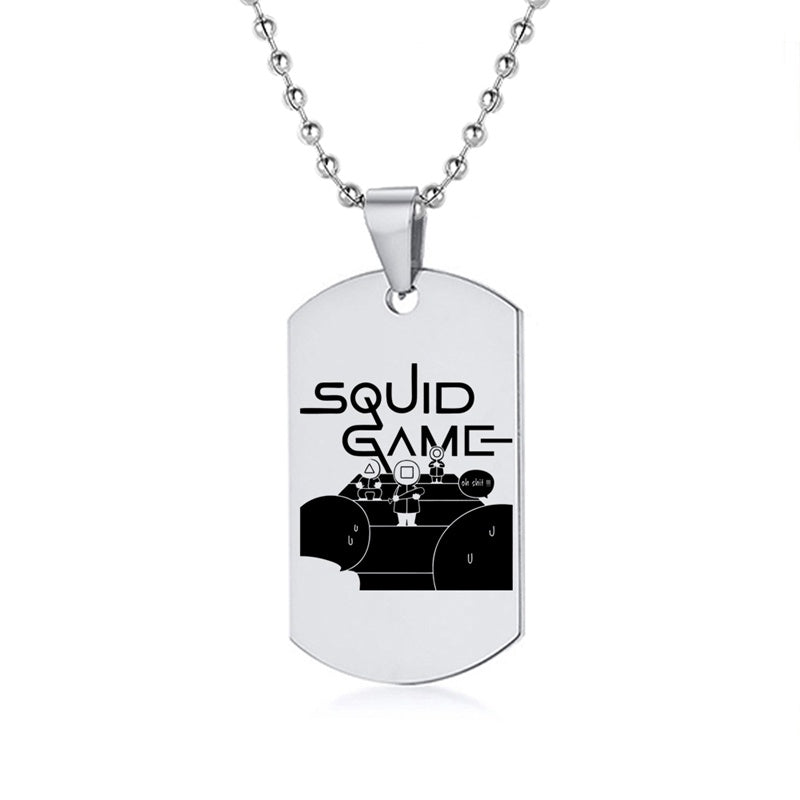 Engraved Squid Game Round Square Triangle Logo Stainless Steel Necklace Fashion Dog Tag Pendant Necklaces For Men Women