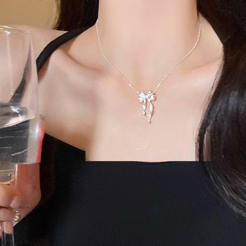 Escape Princess Simplicity Silver Bow Necklace Ins Style
