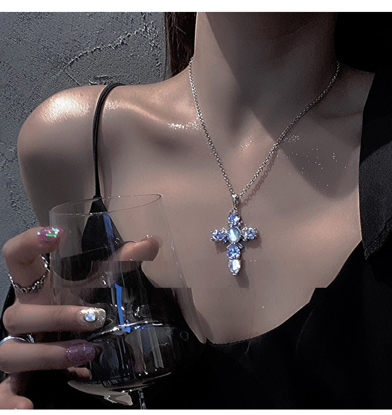 Temperament Versatile Diamond Cross Pendant Necklace Female