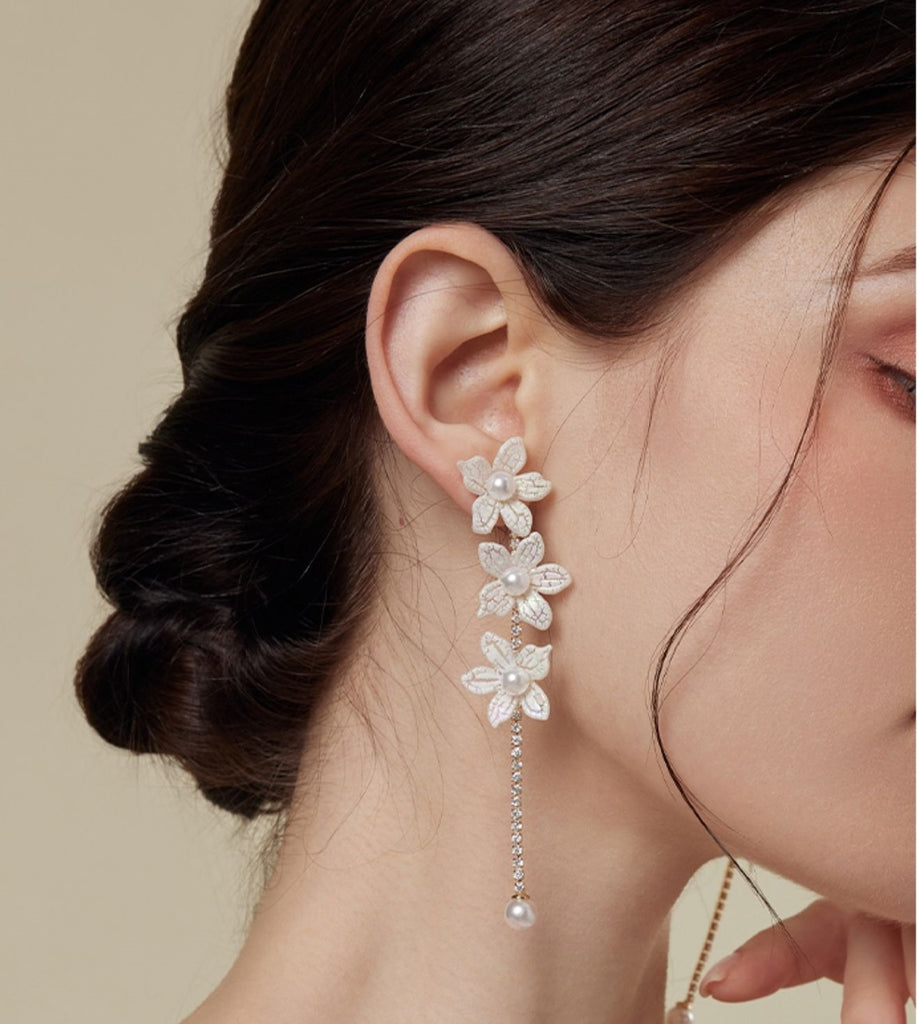 White Flower Tassel Earrings Fairy