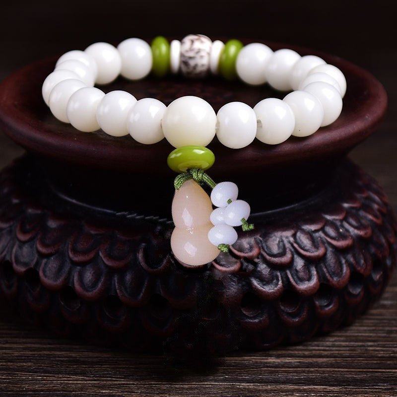 White Jade Bodhi Single Circle Bracelet Bodhi Root Buddhist Beads Hand String