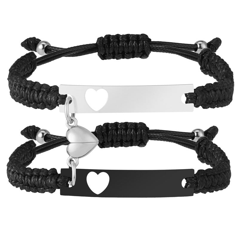Black Steel Hand Woven Couple Bracelet