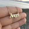 Old English Alphabet Angel Babygirl Princess Necklace