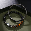 Black Frosted Tigereye Cube Elastic Bracelet Set