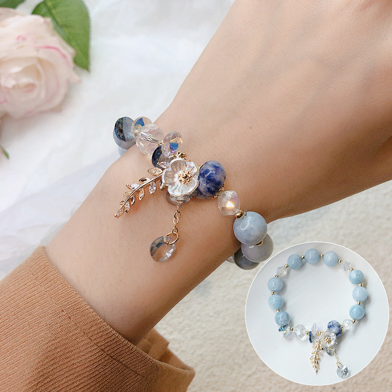 New Candy Color Stone Bracelet Flower Leaves