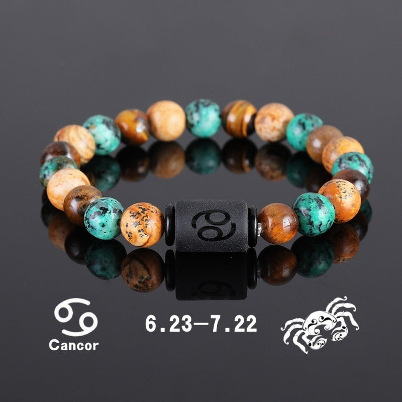 Twelve Constellation Elastic Bracelet Men Tigereye Couple Beaded