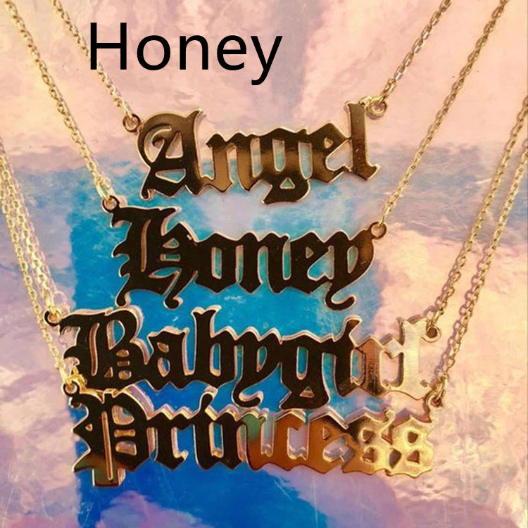 Old English Alphabet Angel Babygirl Princess Necklace