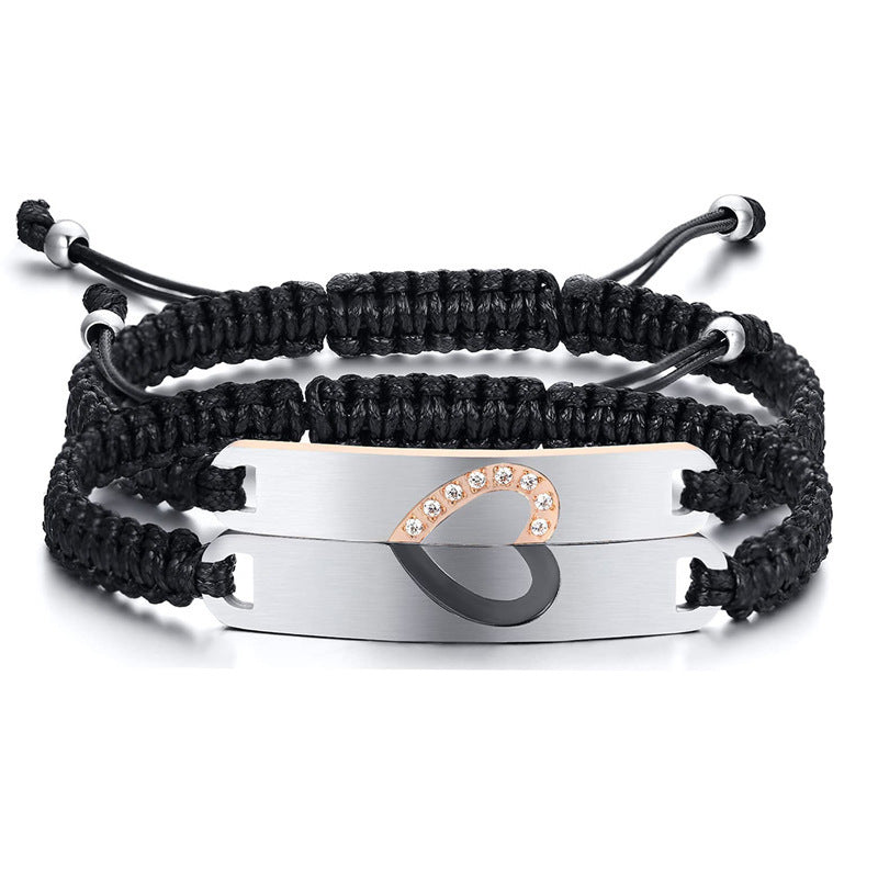 Black Steel Hand Woven Couple Bracelet