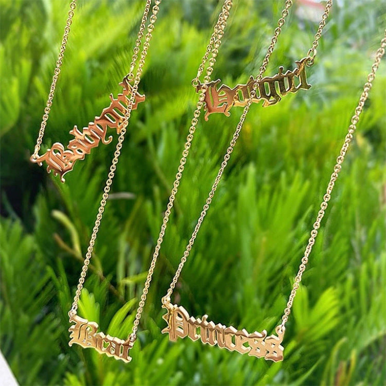 Old English Alphabet Angel Babygirl Princess Necklace