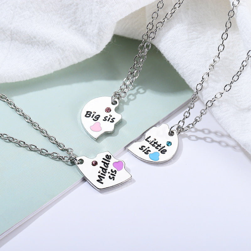 ThreeHeart-shaped Necklace Alloy Pendant Stitching Necklace Letters