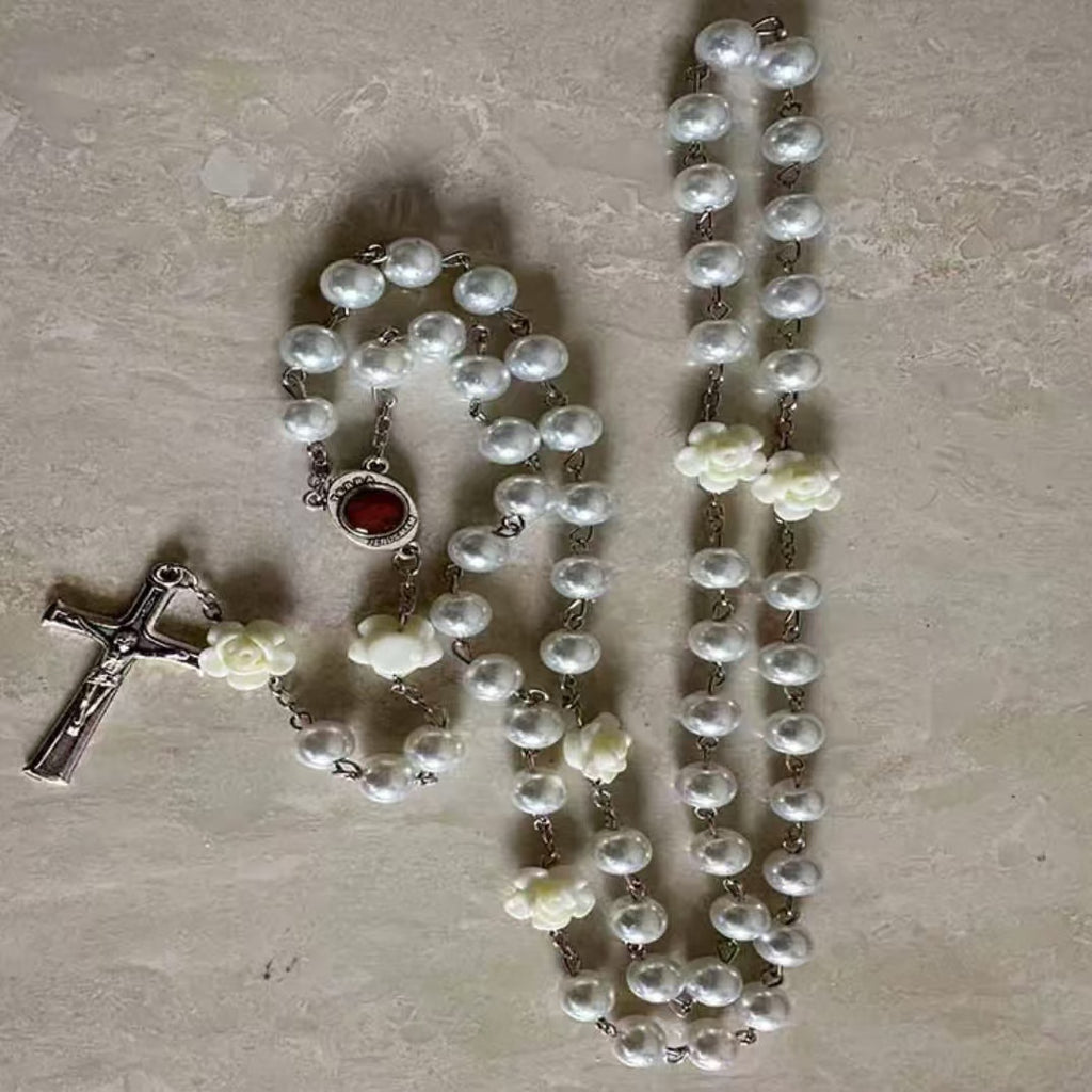 Rosary Necklace Rose Pearl Necklace Ornament