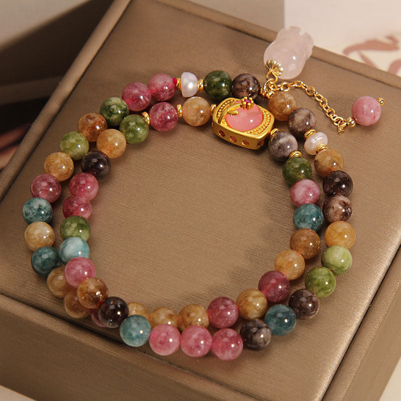 Double Layered Colored Tourmaline Jade Bracelet For Women