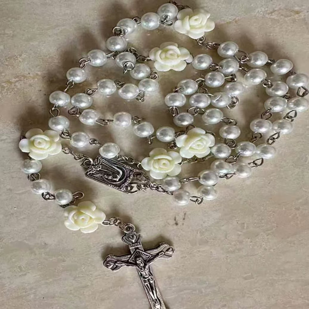 Rosary Necklace Rose Pearl Necklace Ornament